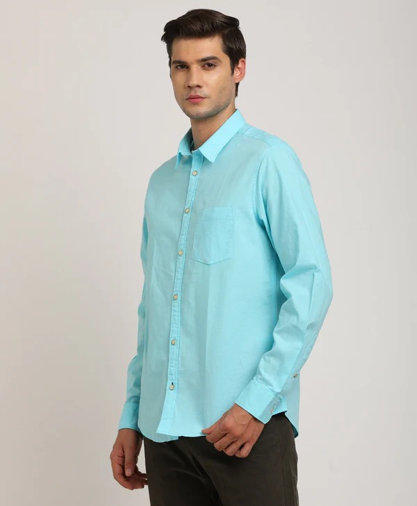 Indian Terrain Men's Regular Fit Full Sleeve Solid Blue Shirt